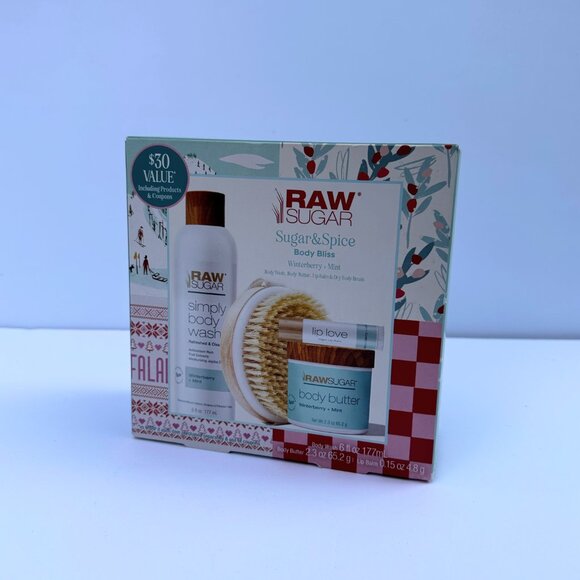 NIB Raw Sugar Sugar & Spice Body Bliss 4-Piece Gift Set with Dry Body Brush - Picture 4 of 4